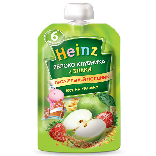 ჰეინცი - ხილფაფა მარწყვი და ვაშლი  მარცვალით / Heinz